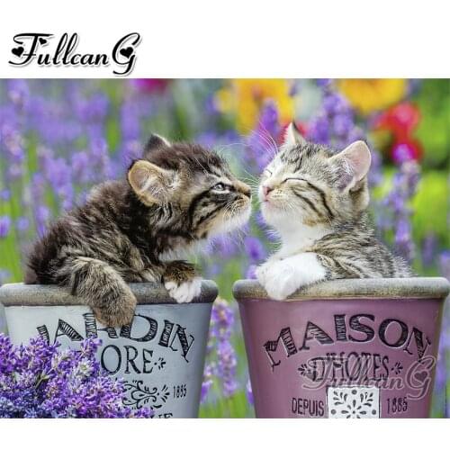 FULLCANG diy 5d diamond mosaic cat kiss diamond painting full square diamond embroidery sale animals home decoration FC2164