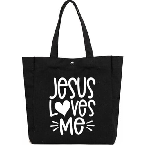 Jesus Loves Me Printed Tote Bag Gift for Women Christian Church Bag Large Capacity Shopping Bag Beach Bag Work Bag