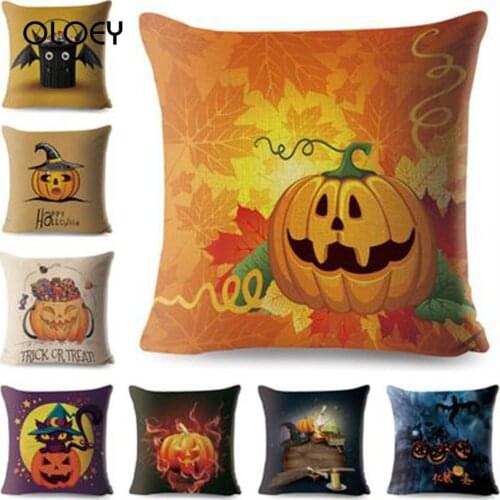 Halloween Pillow Linen Print Pillowcase Creative Pumpkin Pillow Home Pillowcase Bedroom Car Decoration Pillowcase Custom 45x45cm
