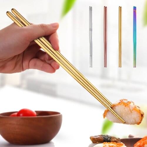 Creativity Stainless Steel Chopsticks Chinese Metal Non-slip Steel Kit Portable Reusable Food Sushi Sticks Home Kitchen Tools