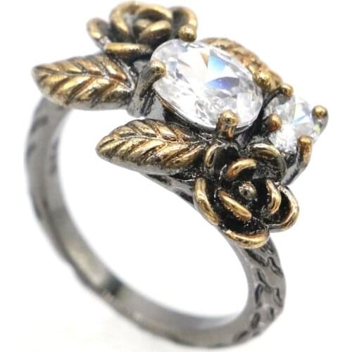 26x15mm Sublime Antique Vintage Created Pink Tourmaline Gift For Girls Black Gold Silver Rings