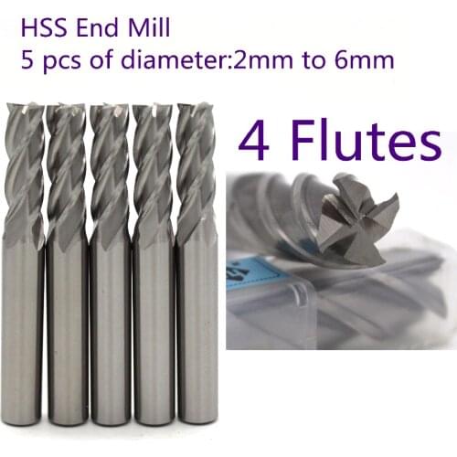 Diameter 2 mm to 6mm with 4 Flutes HSS M2AL router bit end mill for CNC milling machine tools mills cutter