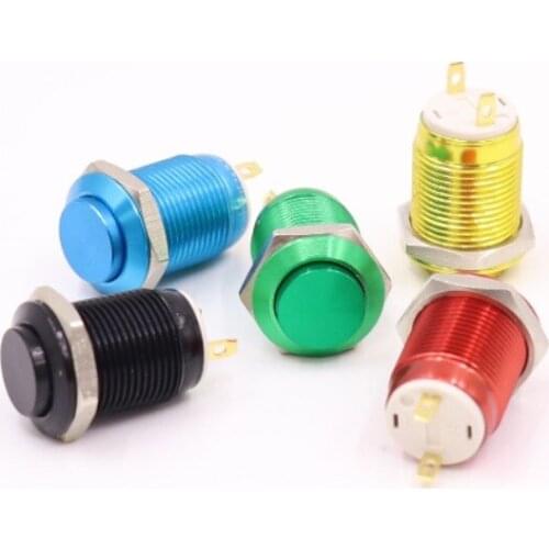 12mm Metal Oxidized push button Switch high round waterproof momentary reset 1NO pin terminal red black blue Gold Green