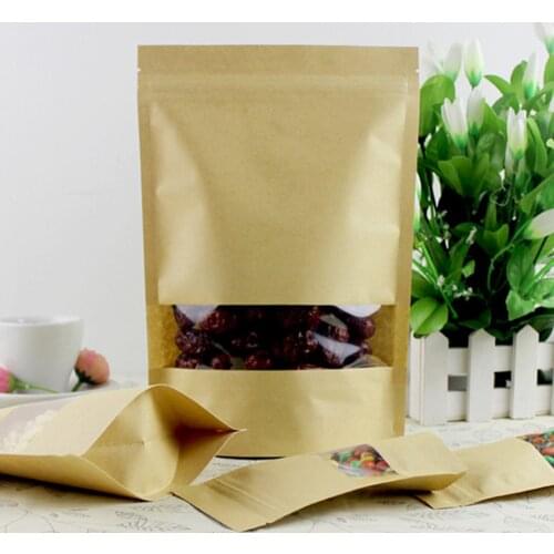 50pcs/Lot Reusable Food Storage Bag Zero Waste Sealed Kraft Paper Dry Food Nuts Snacks Candy Bags Sealing Packing Food Container