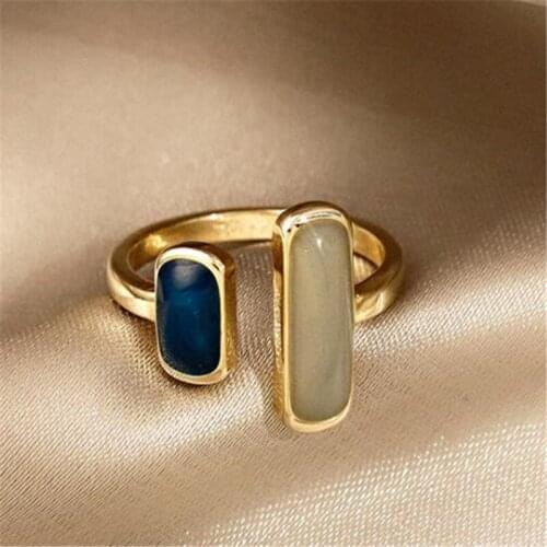 Fashion Exquisite Geometric Resin Open Ring Elegant Party Jewelry Gold Ring for Women Finger Accessories