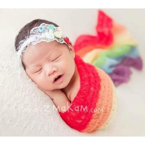 Crochet Mohair Rainbow Wrap Photography props Newborn Photo backdrop Layering Blanket 40*80 cm