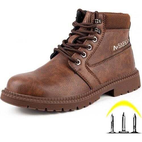 Steel Toe Safety Shoes Boots for Men Puncture Proof Anti-Smashing Security Boots Leather Boots Hike Sneakers Safety Work Shoes