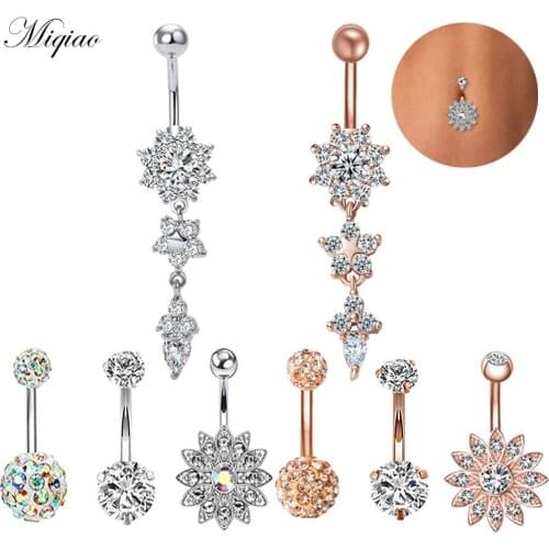 Miqiao 4pcs Fashion Sweet Color Diamond Set Belly Button Ring Exquisite Piercing Jewelry