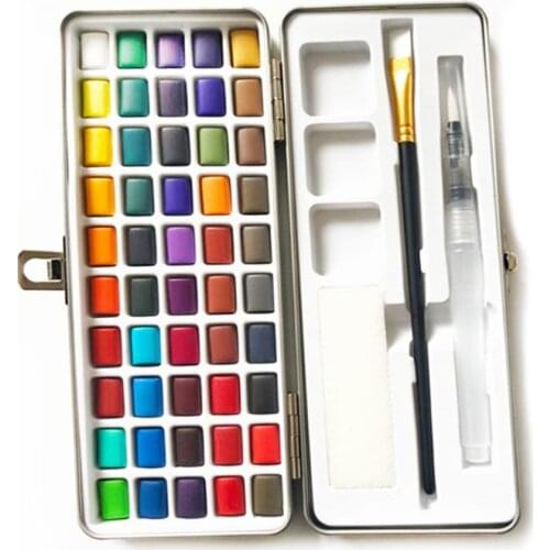 50 Colors Solid Watercolor Paint Pigment Set Portable Metal Box for Beginner Drawing Art Supplies