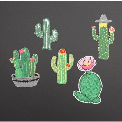 Cactus green plant Embroidery self-adhesive Patch Patches for DIY T-shirt Clothes Stickers Decorative Applique