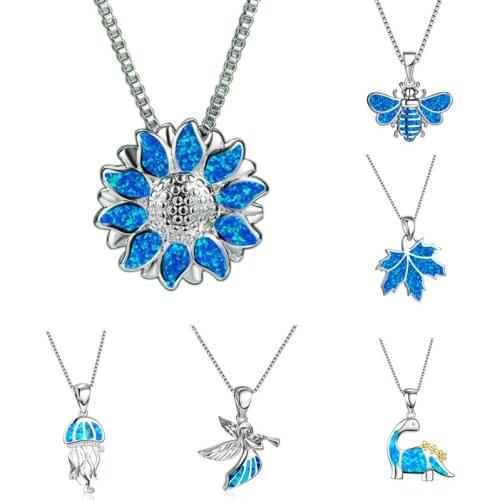 New 2021 Cute Animal Imitation Opal Pendant Necklace for Women Party Wedding Jewelry Accessories Gift Fashion Women Necklace