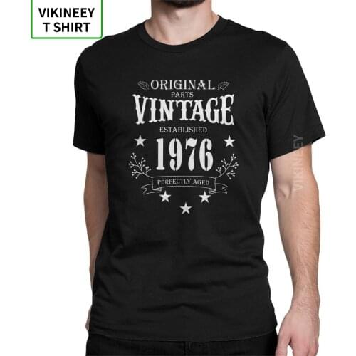 Birthday T-Shirts Original Parts Vintage Established 1976 Perfectly Aged T Shirts Men New Style Tops Funny 100% Cotton Tees