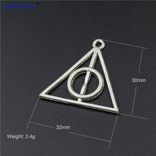 High Quality 10 Pieces/Lot 30mm*32mm Antique Silver Plated Potter Death Triangle Charms Pendants