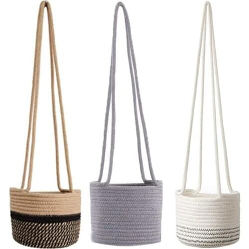 Hanging Planter Woven Plant Basket Jute Cotton Cord Flower Pot Indoor Plant Hangers Modern Storage Organizer Home Decor Y9UA