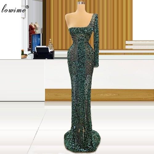 Luxury Heavy Handmade Cocktail Dresses Long One Shoulder Beading Prom Dresses Women Party Night Sparkly Evening Dresses Vestidos