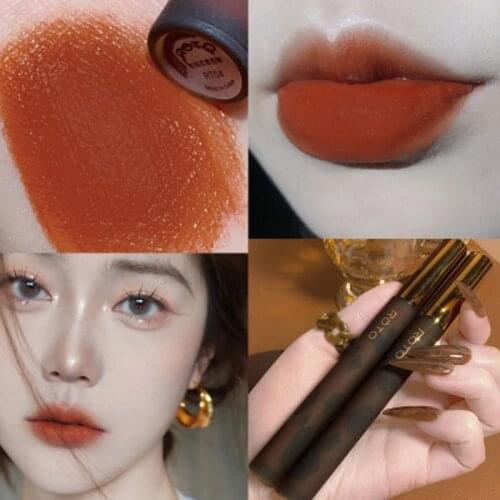 ROTO Amber Lip Glaze Matte Velvet Dyed Air Lip Gloss Sexy Red Lip Makeup Liquid Lipstick Long Lasting Waterproof Comestic TSLM2