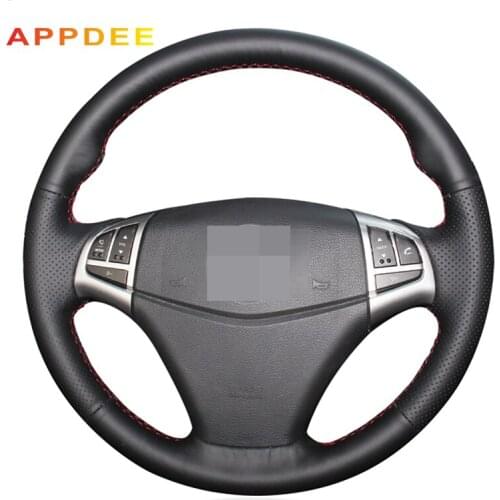 Handsewing Black Artificial Leather Steering Wheel Covers for Ssangyong Korando 2011 2012 2013 2014