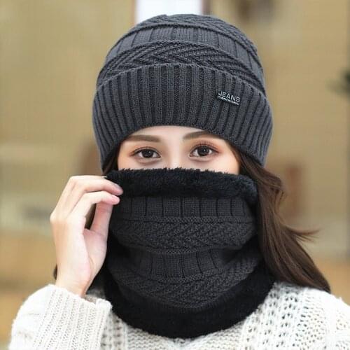 SFIT Winter knitted Beanies Hats Women Thick Warm Beanie Skullies Hat Female knit Letter Bonnet Beanie Caps Outdoor Riding Sets