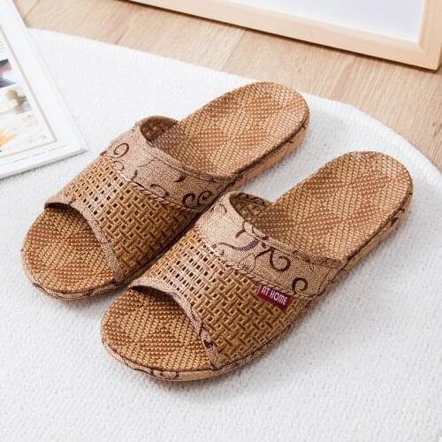 Women Summer Straw Mat Slippers Ladies Home Slides Female Breathable Non-Slip Flip Flops Couple Indoor Shoes Unisex Sandals