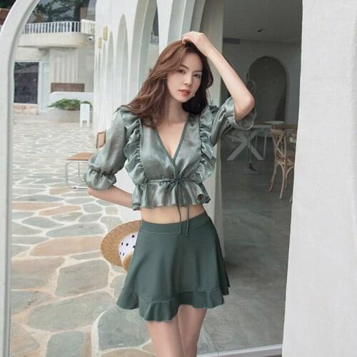 Tankini Swimwear For Women 2021 Sexy Swimsuit Female Separate Swim Suit Four Pieces Ruffle Korean Plus Size Swimming Tankini