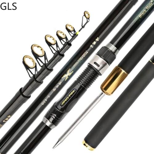New Carbon Fiber Telescopic Fishing Rod 2.1-4.5m Short Sea Rods Telescopic Fishing Rod Spinning Fishing Pole With ground plug