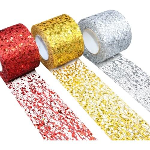 Gold Glitter Sequin Tulle Rolls 5CM Red Organza Christmas Decoration Silver Sparkly Glitter Sequin Tulle Mesh Party Supplies