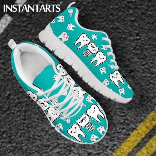 INSTANTARTS Spring/Auturm Lace Up Sneakers Funny Cartoon Teeth/Dental/Dentist Fairy Brand Design Casual Mesh Flats Footwear Shoe