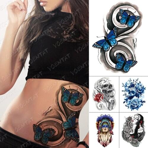 Waterproof Temporary Tattoo Sticker Butterfly Waist Totem Flash Tattoos Skull Indian Girl Body Art Arm Fake Tatoo Women Men