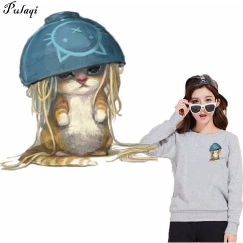 Pulaqi Cartoon Fun Noodles Cat Stickers Iron On Patches Embroidered Patches For Clothes Sewing Stickers Garment Accessories H