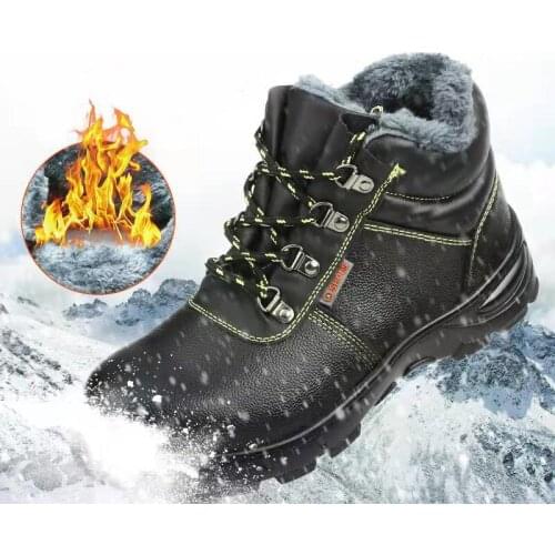 ZEEKSON Winter Labor Insurance Shoes Plus Velvet Anti-smashing Site Protection Safety Shoes Steel Toe Mens Warm Work Boots