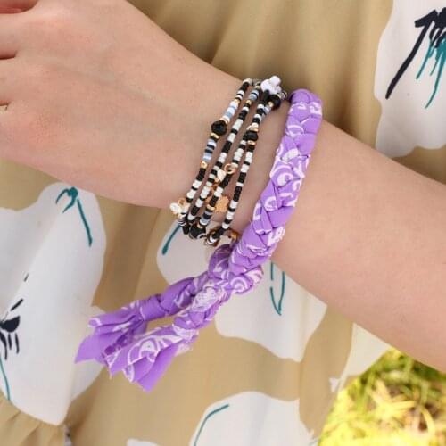 AENSOA Printing Fabric Twist cotton Bandana Bracelet 2021 Trendy Womens Colorful Ethnic Adjustable Bracelets Statement Jewelry