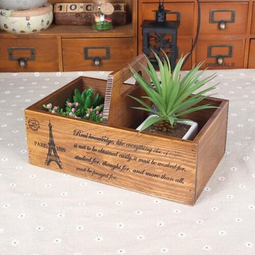 1PC Home &Garden Multifunction Wooden Storage Boxes Bins Creative Wood Box Flower Vase Desktop Storage Case Office Box JL 0923