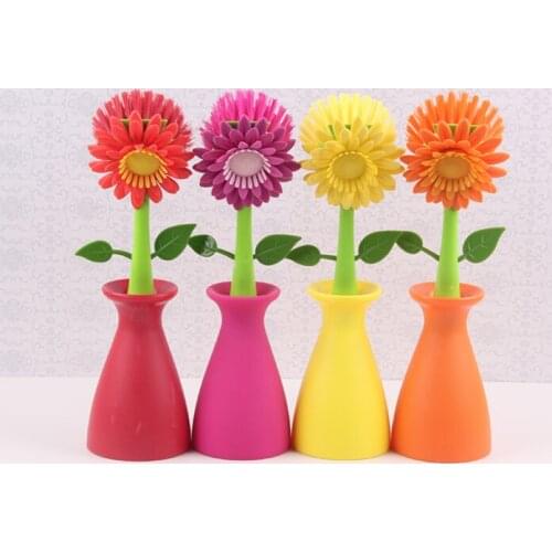 1PC Kitchen Bathroom Family Removable Handle Brush Bottle Bowl Dish Pot Cleaner Sunflower Shaped Cleaning Brush Clean OK 0174
