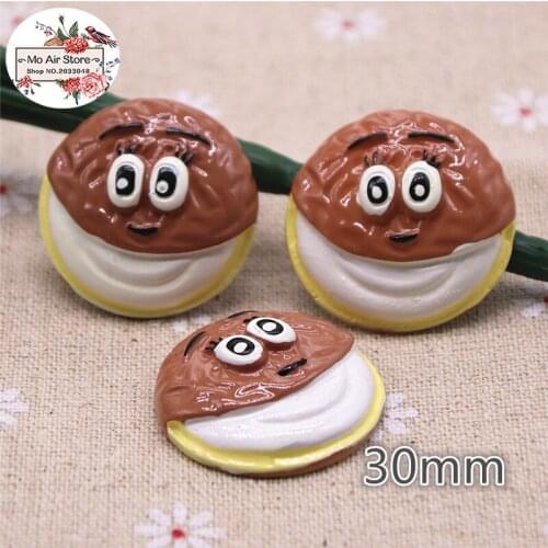 10pcs Resin sandwich biscuit smiling face cookies Flatback Cabochon Miniature food Art Supply Decoration Charm Craft 30mm
