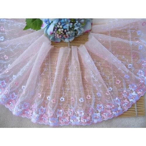 2Yards Pink Yellow Floral Lace Fabric Embroidery Flowers Mesh Net Fabrics for Womens Dress Accessories Wedding Clothes Sewing