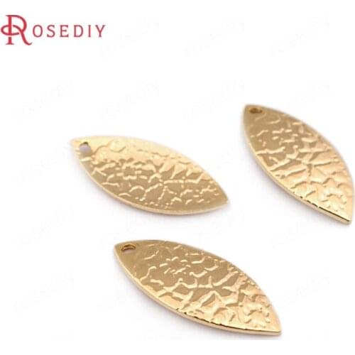 F380)20 pieces 18.5*8.5mm 24K Gold Color Brass Wrinkle Willow Leaf Shape Charms High Quality Diy Jewelry Findings Accessories