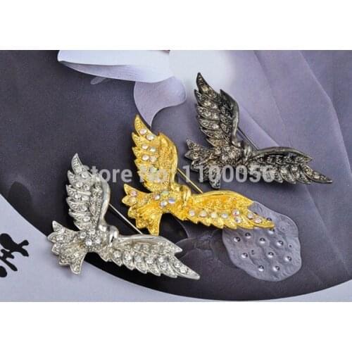 3pcs/lot Decorative Rhinestone Garment Jewelry Brooches Kids Wedding Crystal Animal Eagle Brooch Pin X0046