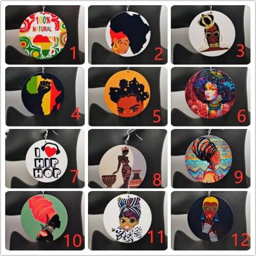 Free Shipping! Few Stock Black Girl Wooden Earrings