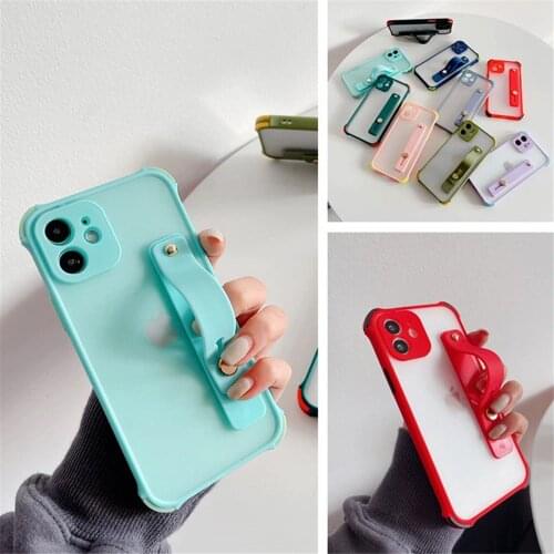 Wrist Strap Candy Color Phone Case For Samsung Galaxy S21 S20 FE S10 Note 8 9 10 20 Ultra Plus Lite Shockproof Transparent Case