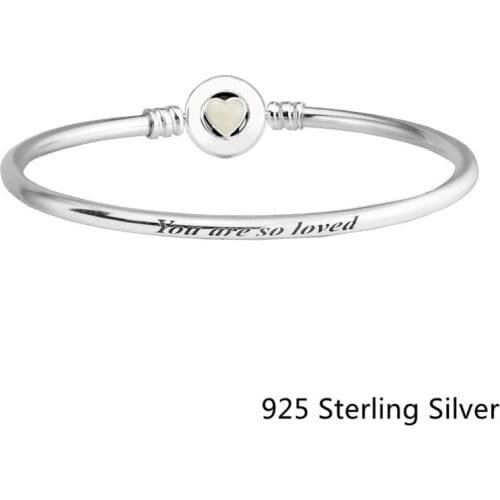 CKK 925 Sterling Silver Loving Heart, Silver Enamel Bangles For Women Original Fashion DIY Jewelry Making