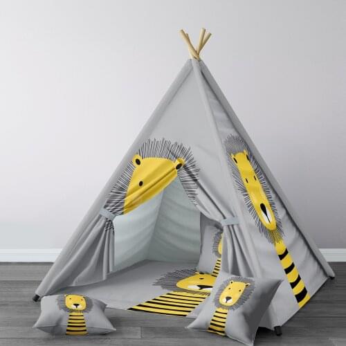 Play Tent for Kids Wigwam Portable Indoor Playground Tents Children Bedrooms Black Striped Yellow Lion Model 120