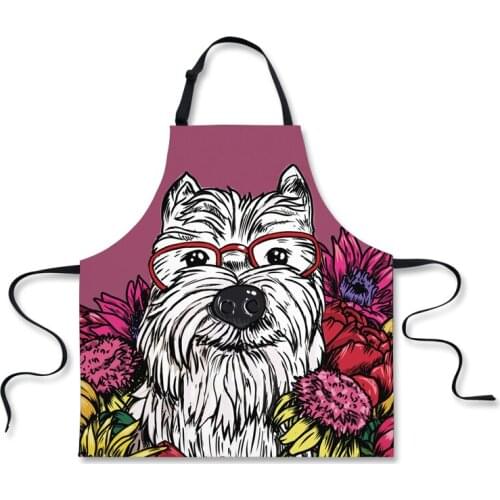 Cartoon Westie Dog Print Sleeveless Apron Anti-oil Aprons kitchen Cooking Accessories Waist Bib Custom Women Apron BBQ Pinafore