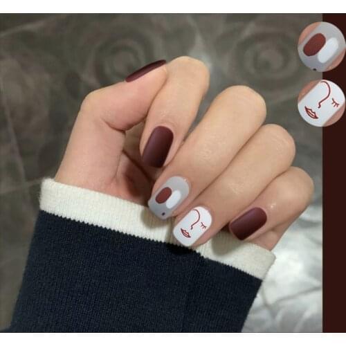 Fake Nails Short Abstract Face Wear-resistant Nail Stickers Finished Nail Stickers 24 Stickers With Glue Наклейки На Ногти