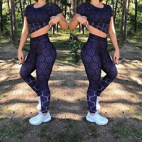 New Sports Leggings Women Sportswear Purple Honeycomb Pattern Polyester High Waist Leggings