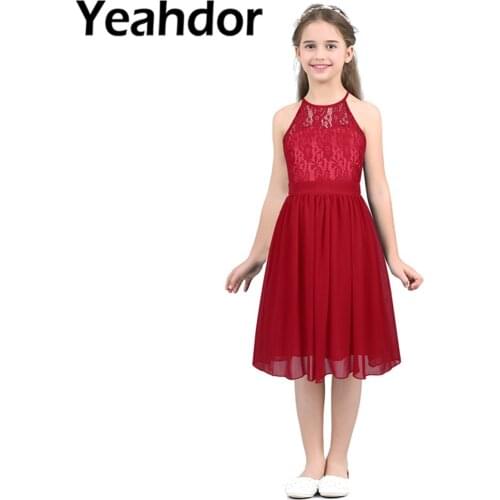 Summer Girls Dresses Lace Chiffon Flower Girls Dress Kid Vestidos De Festa Princess Pageant Wedding Party First Communion Dress