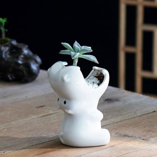Cute Cartoon Hippo Planter Flowerpot Ceramic Elephant Figurines Pots Home Decor Pen Container Holder Planters for Succulents