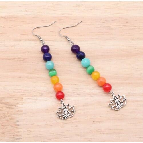 Natural Stone Beaded Drop Earrings 10 Colors Round Beads Charm Dangle Earrings Wholesale 5 Pairs GE002