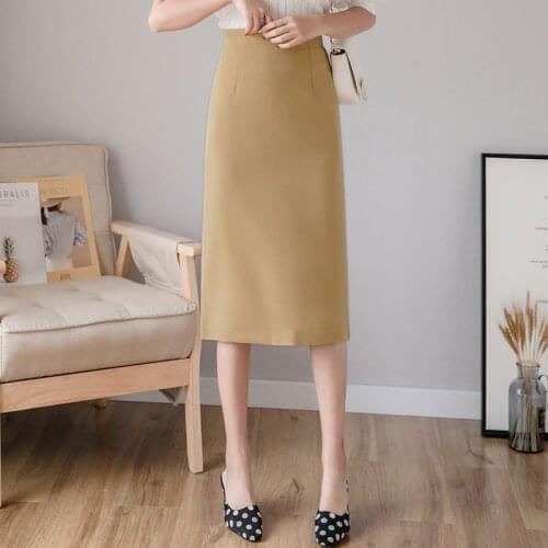 New Spring Women Fashion Temperament Solid Color Professional Bag Hip Skirt 2021A-line skirt