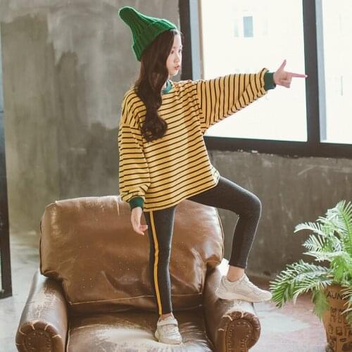 2018 New Chlidren Clothing Set Girls Teenager Clothes Fall Long Sleeve Striped Sweatshirt + Leggings Autumn Outfits 10 11 12 14
