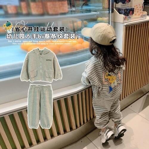 Autumn Baby Girls Boys Clothing Sets Korean Kids Children Cute Striped Pants+ Hooded T Shirts Sportswear Casual Clothes Outfit